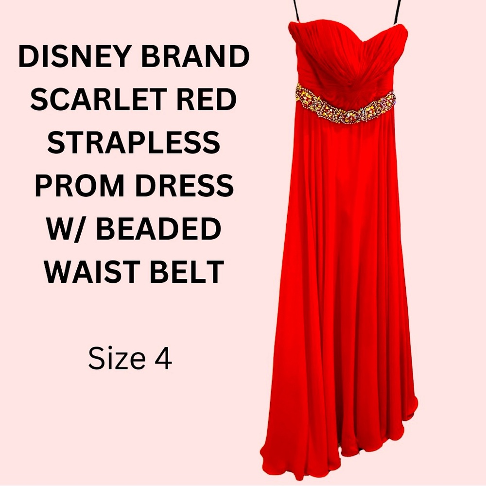 🪩PROM SEASON 🌸🪩 red floor length womens prom dress with glitter belt size 4
